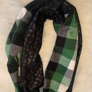 Green tartan and animal print scarf